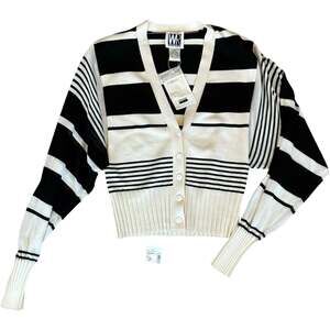 NWT Rare Wayne Rogers Vintage 90’s Silk Knit Black Cream Striped Cardigan S / XS